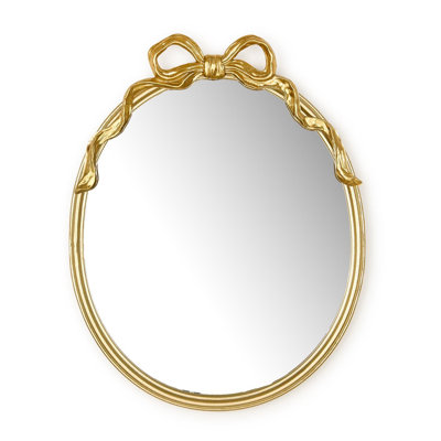 Gold Oval Wall Mirror Decorative Bow Accent Elegant Home Decor 23"H