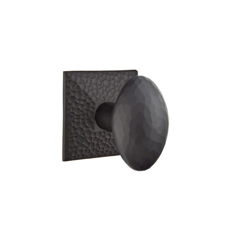 Privacy Hammered Egg Knob with Hammered Rose, Flat Black