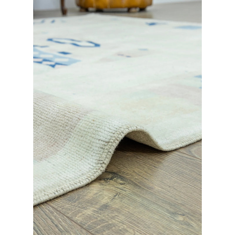 Tapis vintage crème en laine rétro 5 pi 7 po x 7 pi 11 po style rétro des années 1980