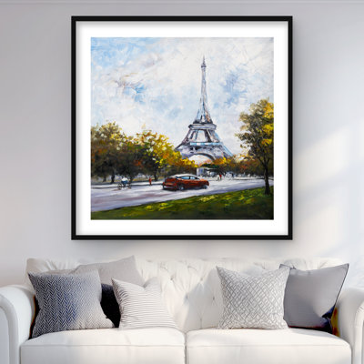Driving near the Eiffel Tower - Modern Framed Matted Print
