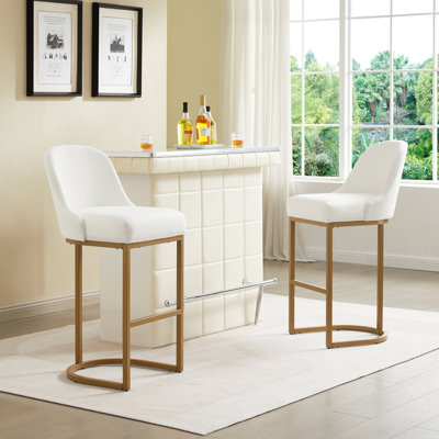 Barrelback Stool with Linen Seat and Metal Base