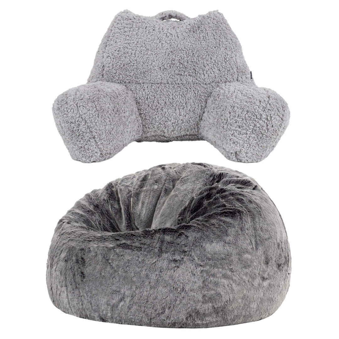 Bean Bag Bazaar Kingston Faux Fur Classic Bean Bag and Reading Pillow Set