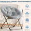 Set of 2 Papasan Rocking Chairs - Oversized Saucer Moon Lounge Accent Chairs, soft Round Cushions, Gold Metal Frame, Indoor/Outdoor for Living Room/Bedroom/Patio, Gray - 2 Pack