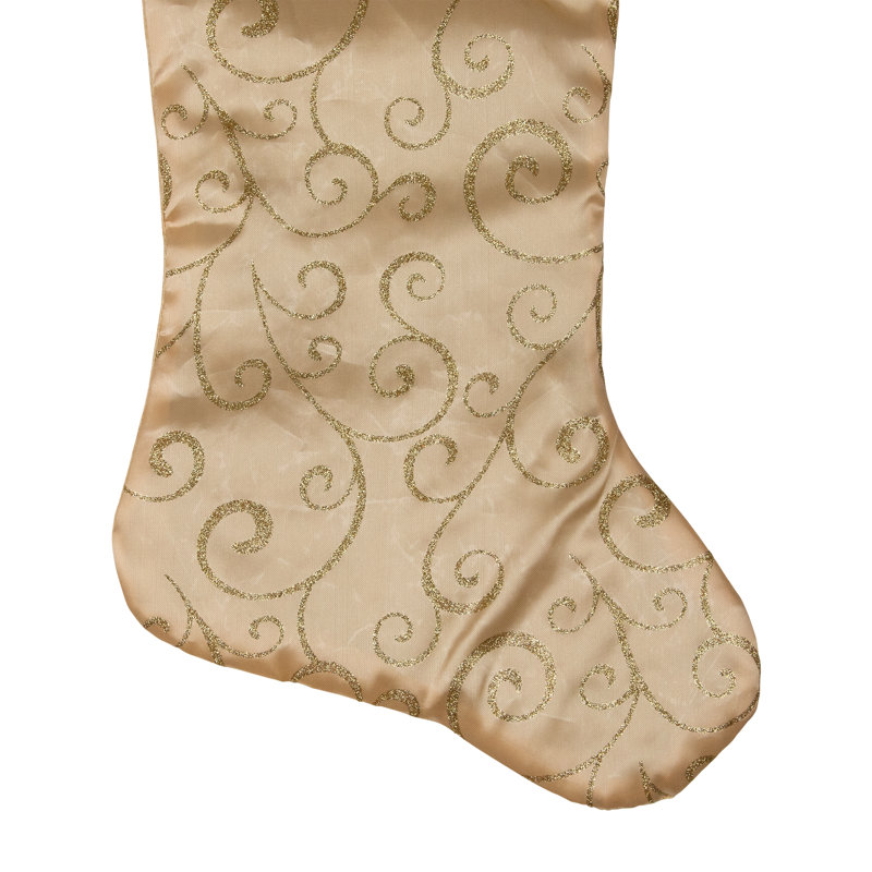 Chaussette de Noël 20,5 "à paillettes dorées avec manchette en velours de coton