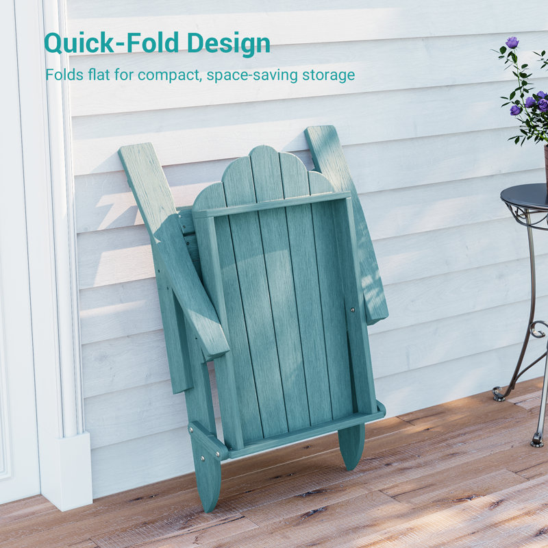 Weather Resistant HDPE Folding Adirondack Chair with Cup Holder, Easy Assemble Outdoor Adirondack Chair for Patio, Yard and Pool