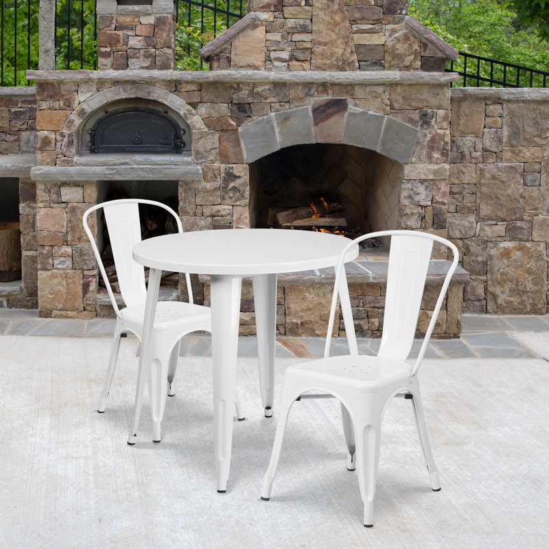 Brinson Round Steel Bistro Set, White, 17.5"