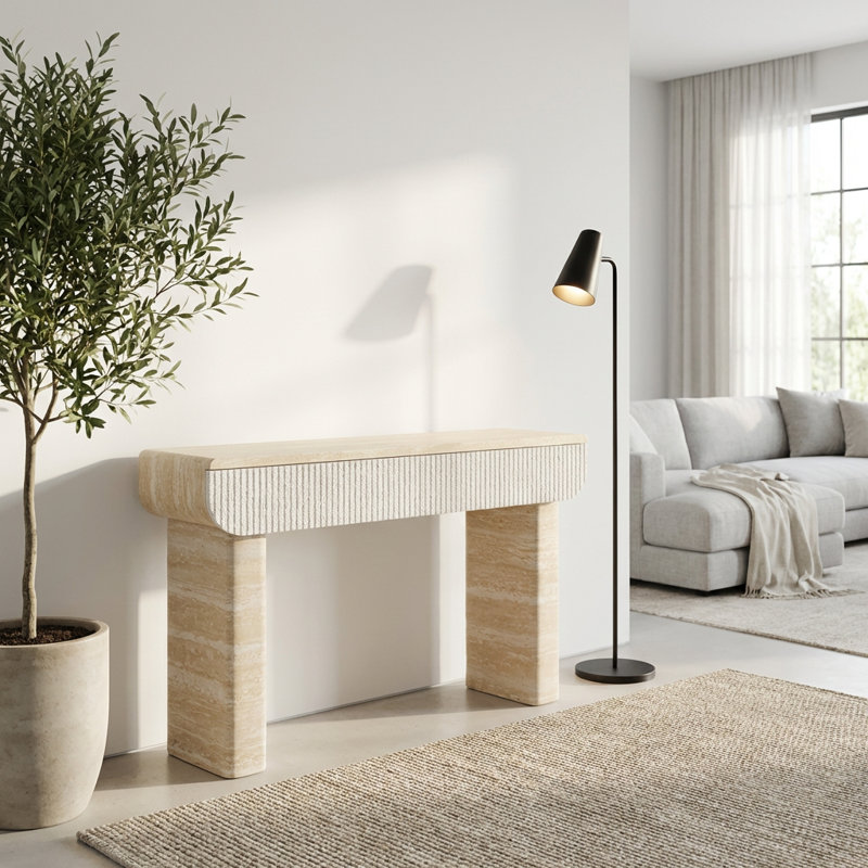 Console moderne cannelée avec tiroirs cachés surdimensionnés