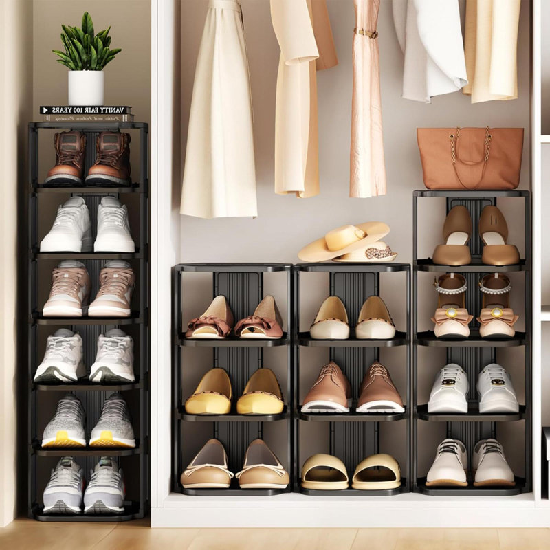 Small Shoe Rack, 8 Tiers Stackable Shoe Rack For Closet DIY Free Standing Shoe Organizer Vertical Shoe Rack For Small Spaces And Narrow Spaces, Plastic