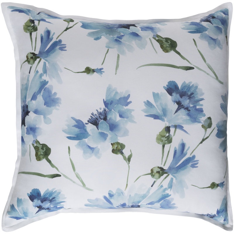Minerva Cotton Floral Sham Set, Euro, White/Blue