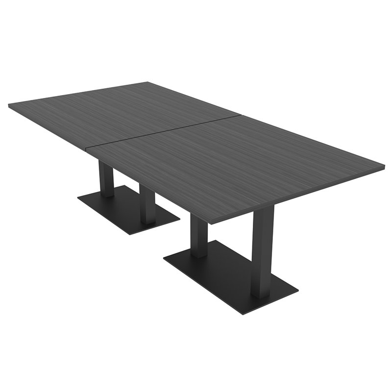 Table de conférence rectangulaire avec base en métal double, Noir mat, Nuit asiatique, L 96 po x l 48 po