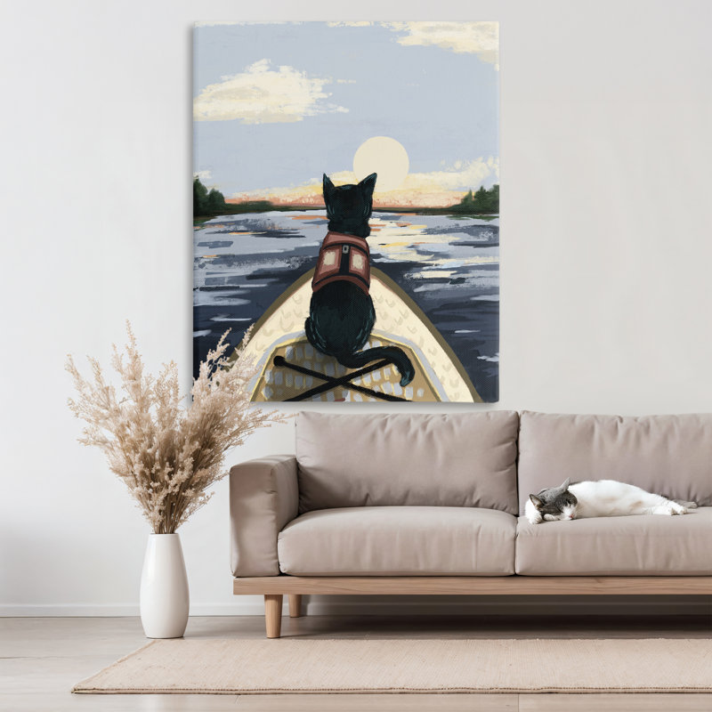 «Peaceful Cat Viewing Lake Canvas», conception par Denise Bartkus, H 48 po x l 36 po