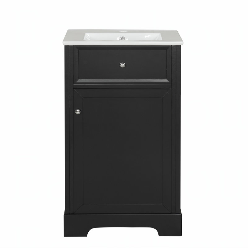 Meuble-lavabo de 20 po avec lavabo, conception verte et beige, structure en bois durable, rangement spacieux, installation facile