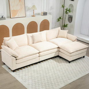 Upholstered L-Shape Sectional With Ottoman