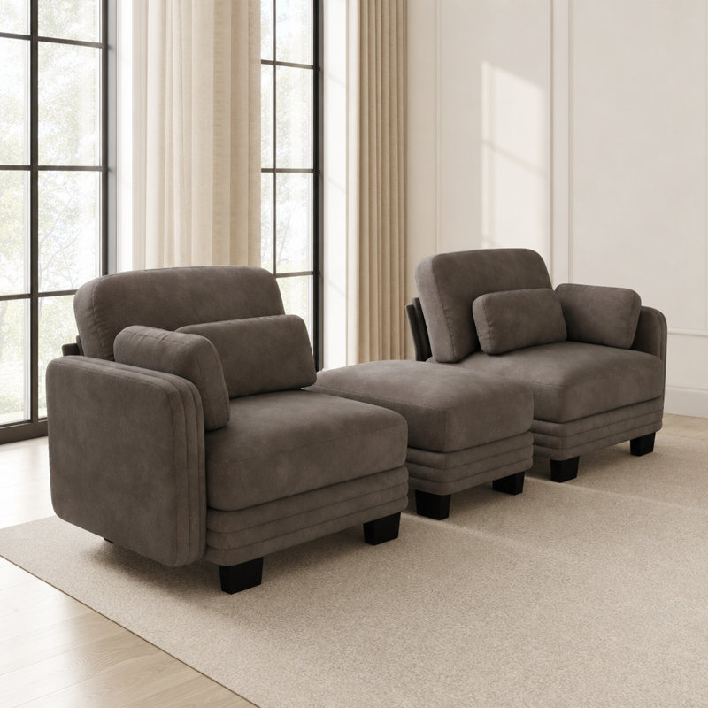 Canapé d'angle modulaire 2 places au design moderne et minimaliste capitonné, avec pouf amovible, coussins d'assise épais et confortables, dossier ergonomique réglable et revêtement respirant, idéal pour le salon, la chambre et les petits espaces.