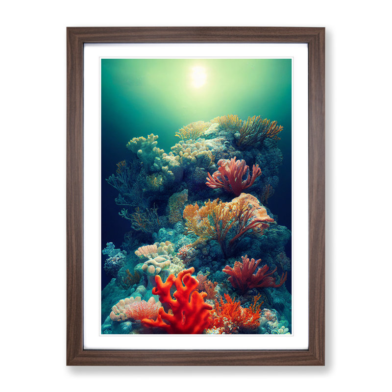 Sensational Coral Reef - Framed Print, 64cm H x 46cm W x 2cm D, Walnut