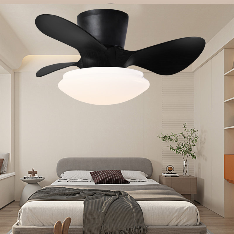 Petit ventilateur de plafond 24 po en noyer avec lumières et télécommande DEL 18W Moderne Ventilateur de plafond encastré couleur réglable, ventilateur de plafond à profil bas DC