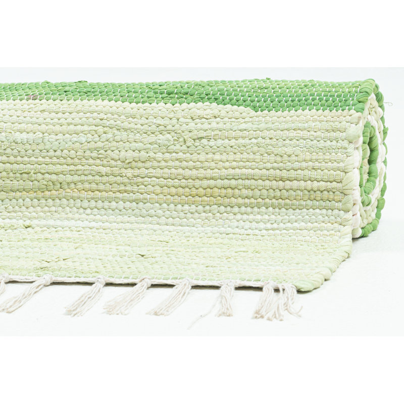 Leonhardt Handwoven Cotton Green/ Beige Rug, Rectangle 160 x 230cm