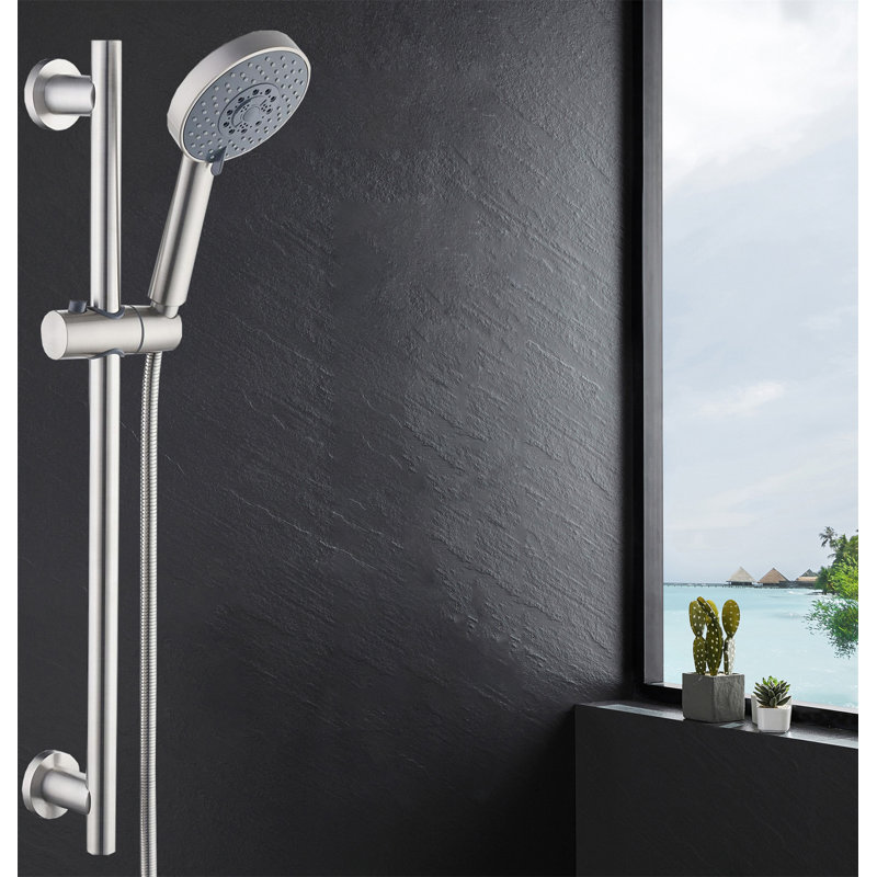 Adjustable Slide Bar Shower System – 5-Function Handheld Shower With Wall-Mounted Slide Bar & Hose, Brushed Gray