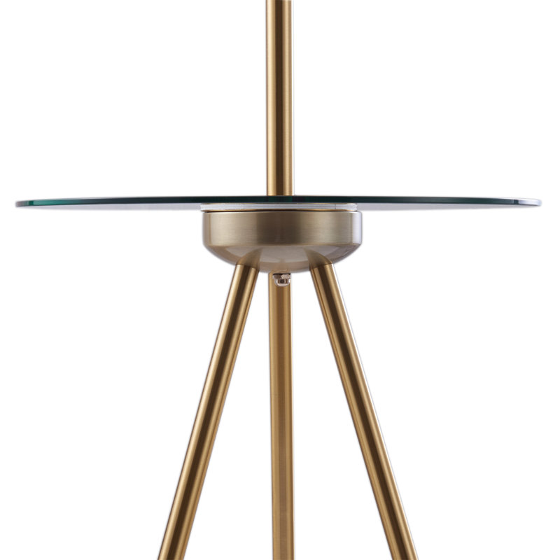 Chayzen 62.5" Modern 2 in 1 Tripod Floor Lamp with Glass Tabletop and Built-In USB Port, Gold and Black Finish