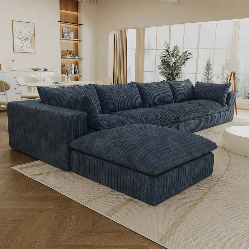 Canapé Cloud, tissu velours côtelé, sièges profonds, conception à deux couches, coussin amovible, Bleu