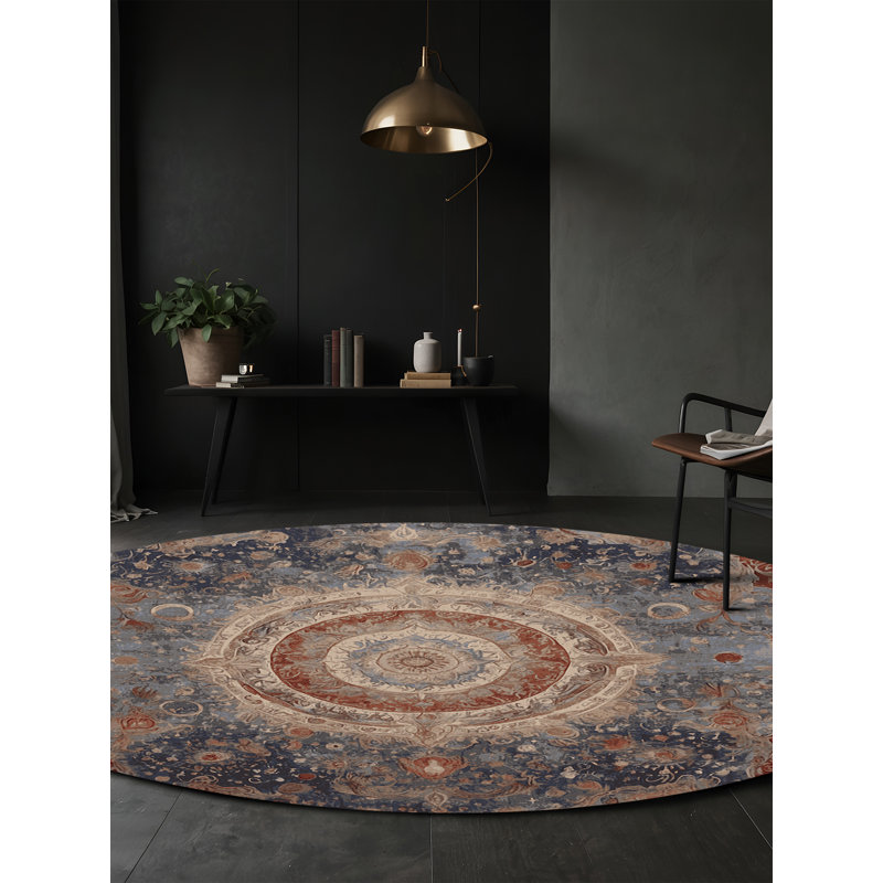 Machine Washable Gray Area Rug, Round 8'