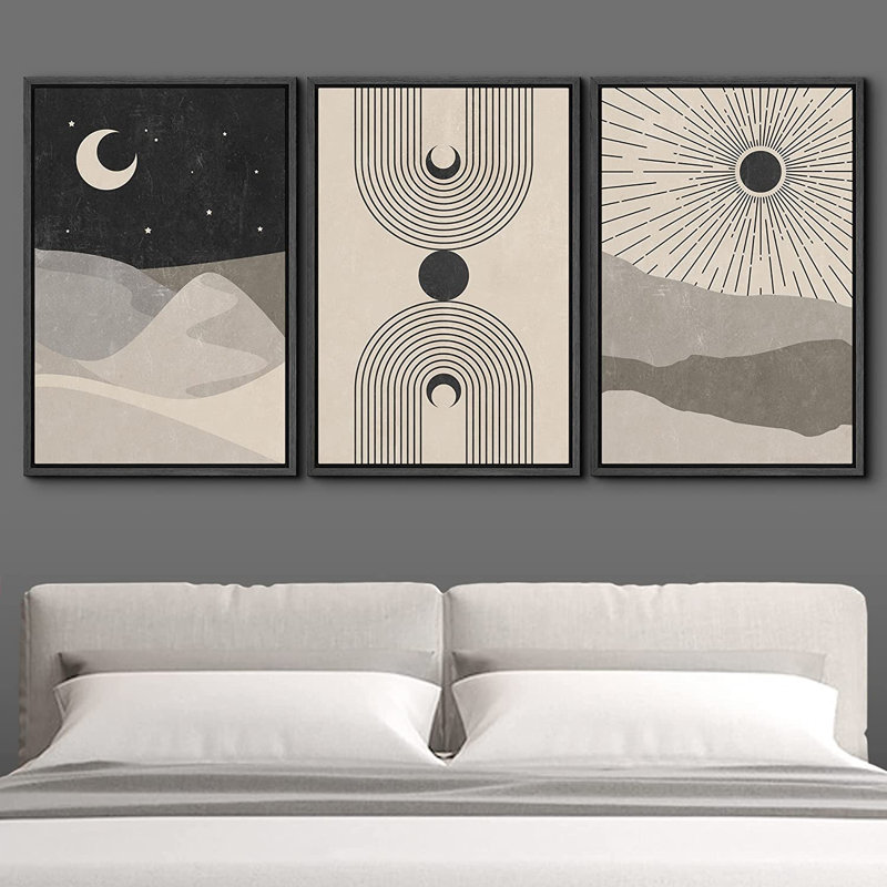 «Mid Century Modern Boho», ensemble de 3 impressions sur toile, Noir, H 36 po x l 72 po x P 1,5 po