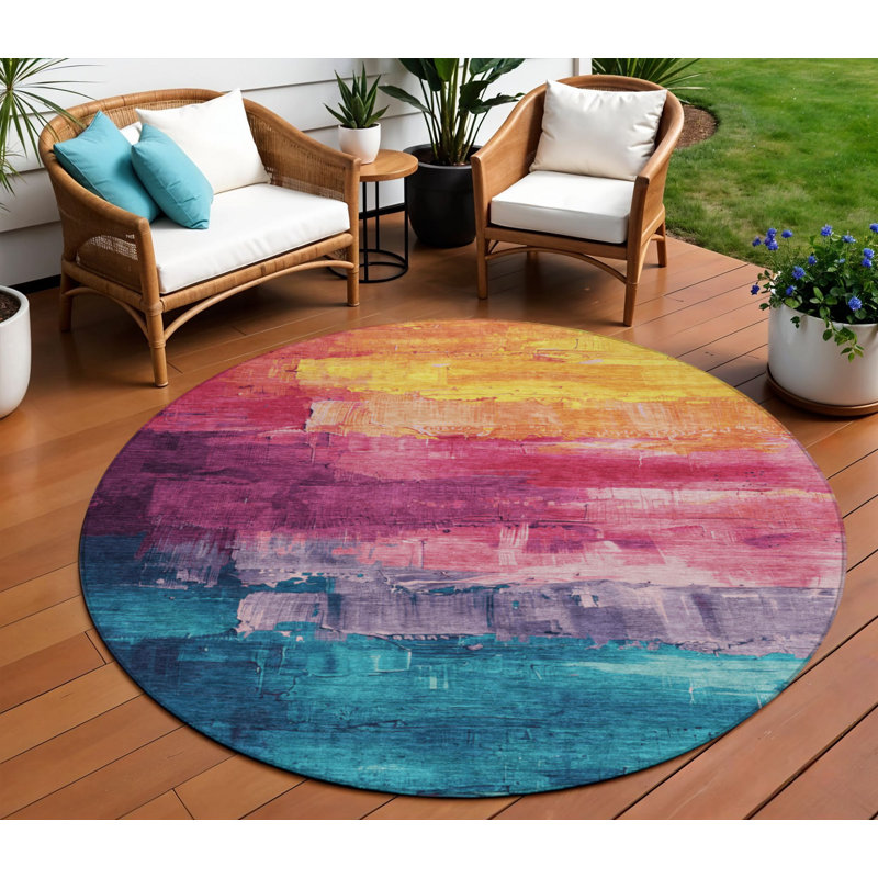 Tapis intérieur rond lavable abstrait 8 pi Merlot And Blush