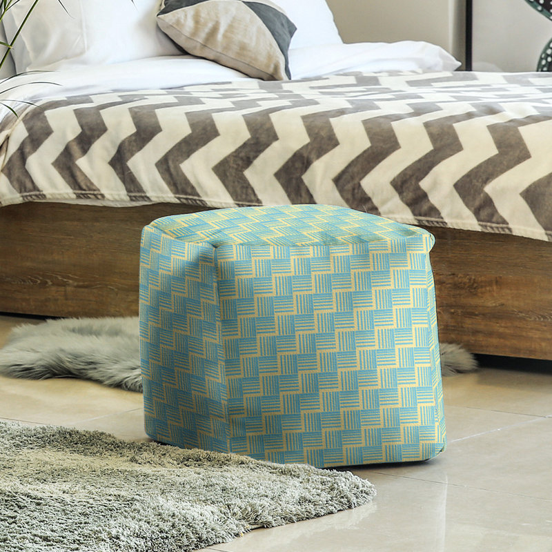 Repose-pieds cubique à rayures classic basketweave, Jaune / bleu sarcelle
