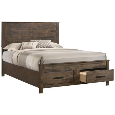 Grand lit rustique avec compartiment de rangement et poignées délicates en bois brun doré Options pratiques Style élégant