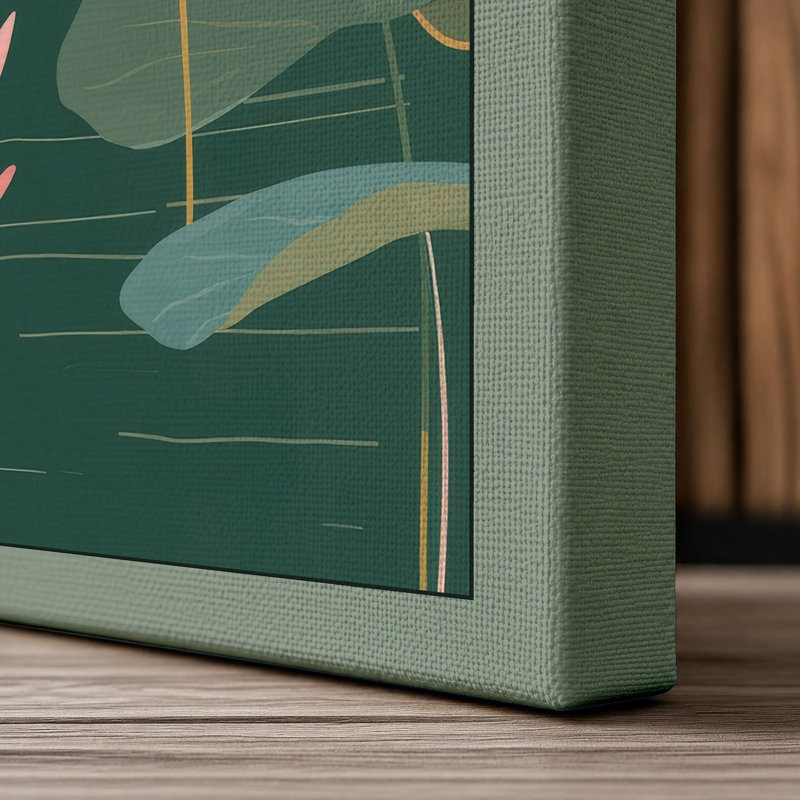 Water Lilies Botanical - Wrapped Canvas, 36x24 - 91.4 x 61.0 cm, Sage Border