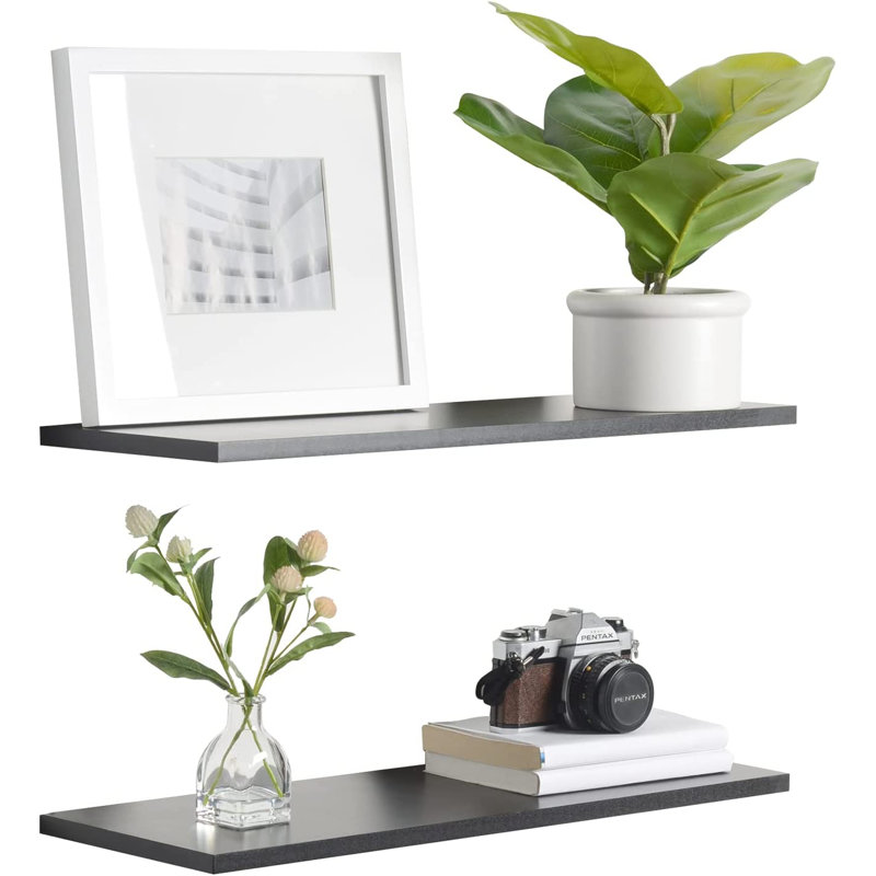2 Piece Wall Shelf Set, 0.5" H x 24" W x 8" D, Black