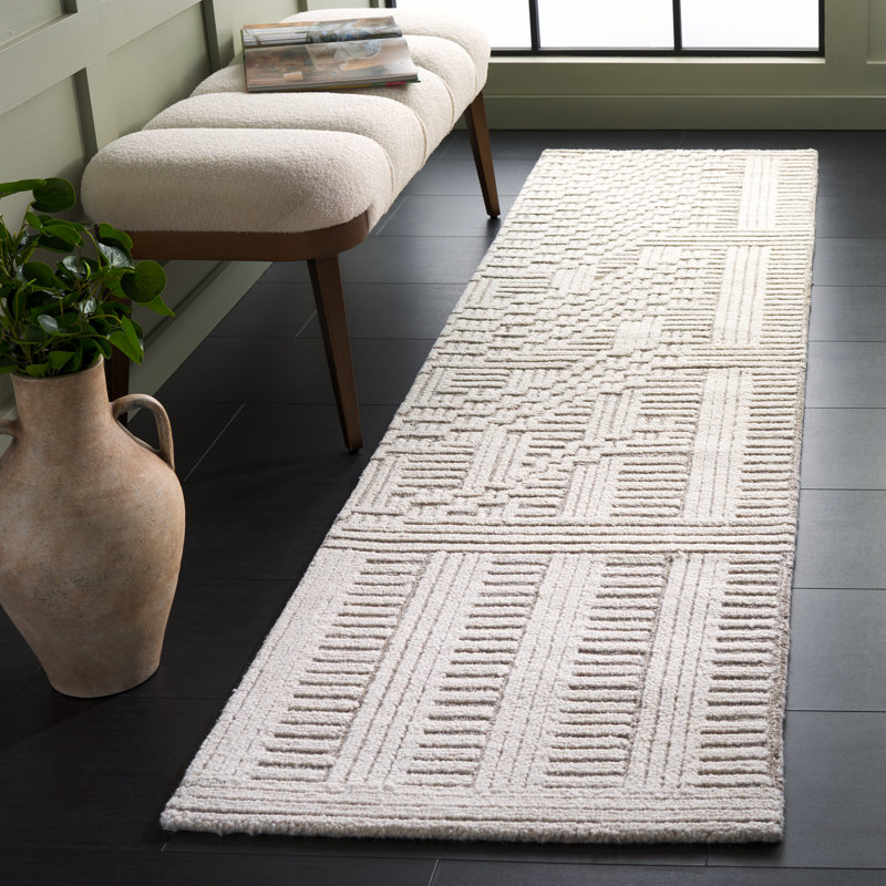 Balalan 601 Hand Tufted Wool/Cotton Abstract Rug in Natural/Ivory, Runner 2'3" x 9'