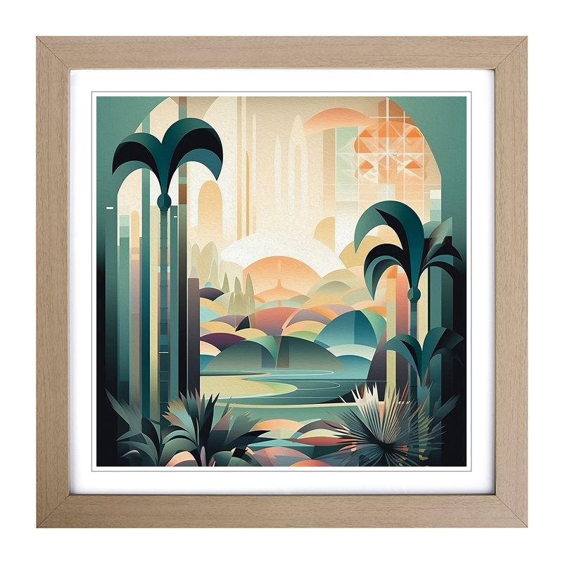 Landscape Art Deco No.3 - Single Picture Frame Print on Wood, Oak