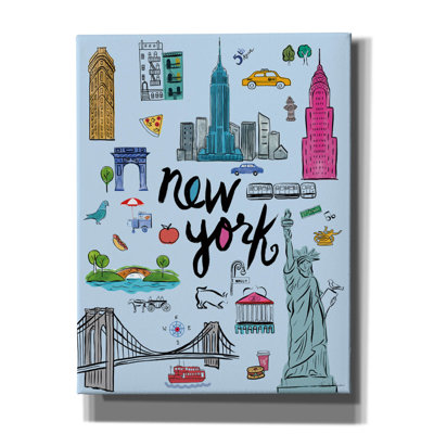 Toile épique Graffiti «Travel Nyc Blue» par Farida Zaman, 26 po x 34 po