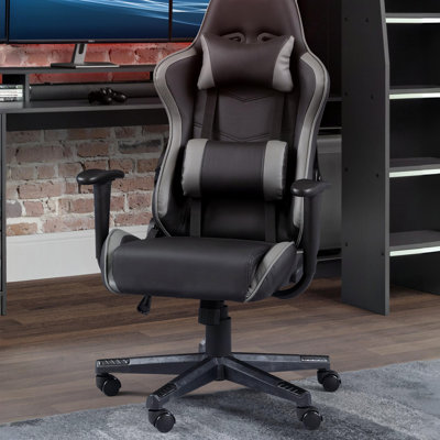 17 Stories Atong Adjustable Ergonomic Faux Leather Swiveling PC & Racing Game Chair in Black