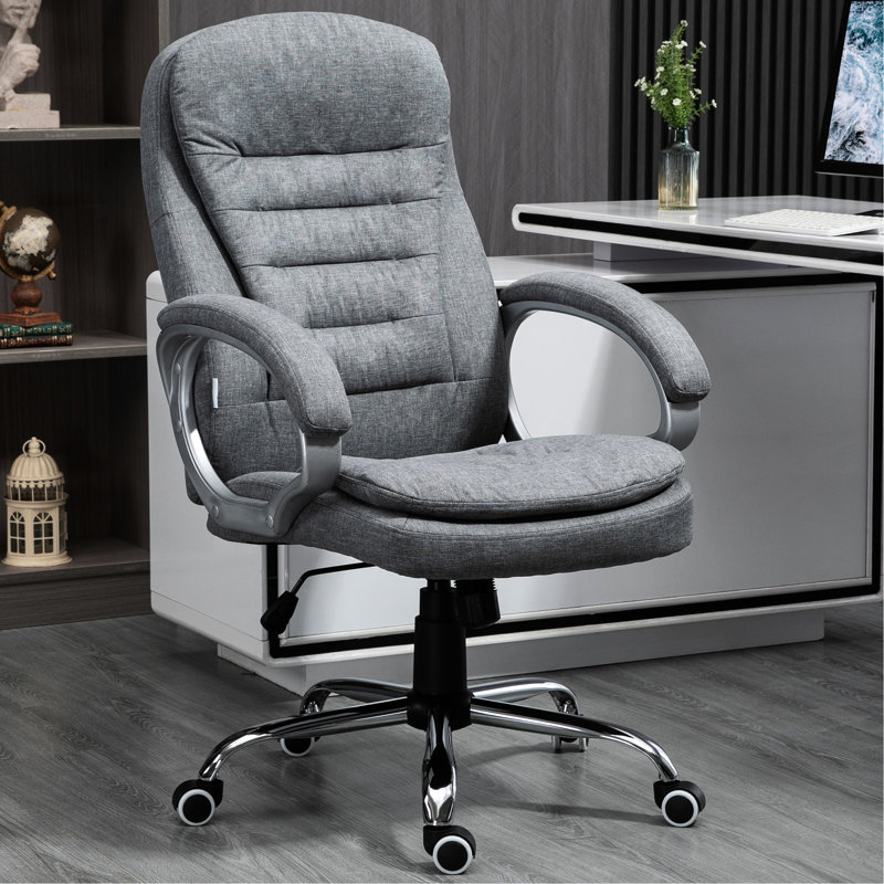Fauteuil de bureau confortable - gris, hauteur réglable, ordinateur avec rembourrage épais et siège lombaire gris, mise à niveau des caractéristiques de bien-être