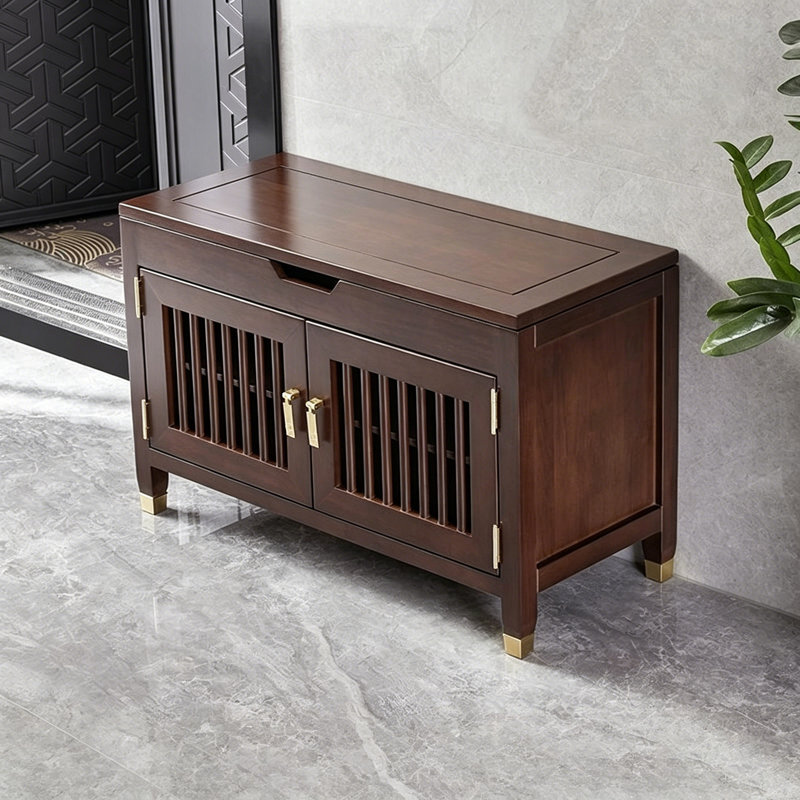 Solid Rubberwood Shoe Cabinet with Seating Function, 20.08" H x 39.37" W x 13.78" D