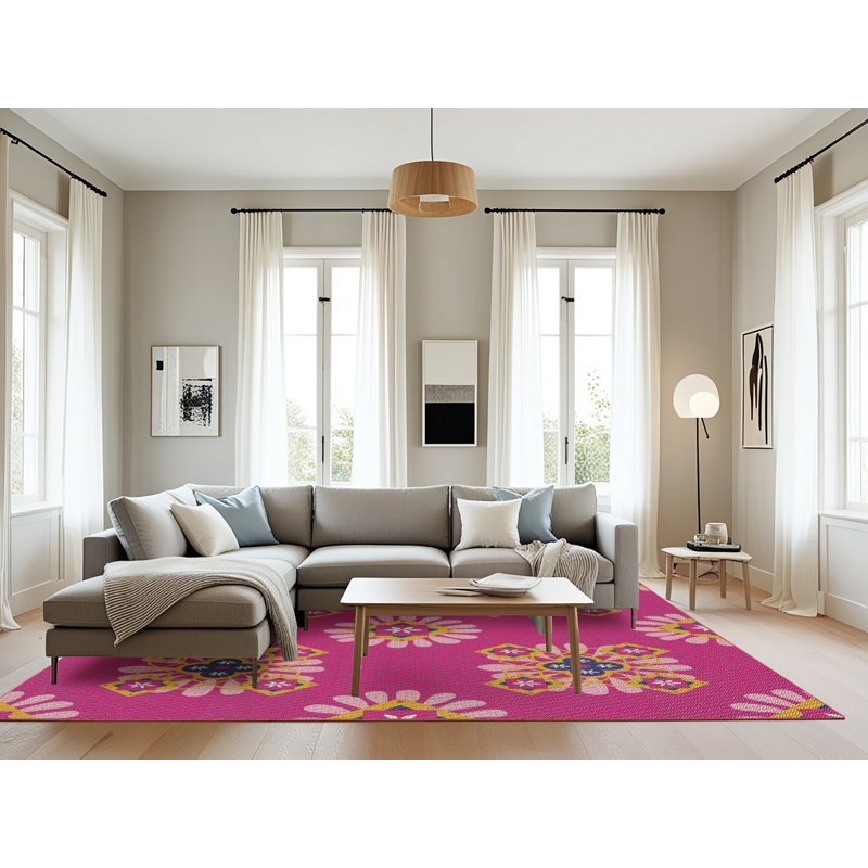 Tapis rouge/brun tissé à la machine, Rectangle 8 pi x 10 pi
