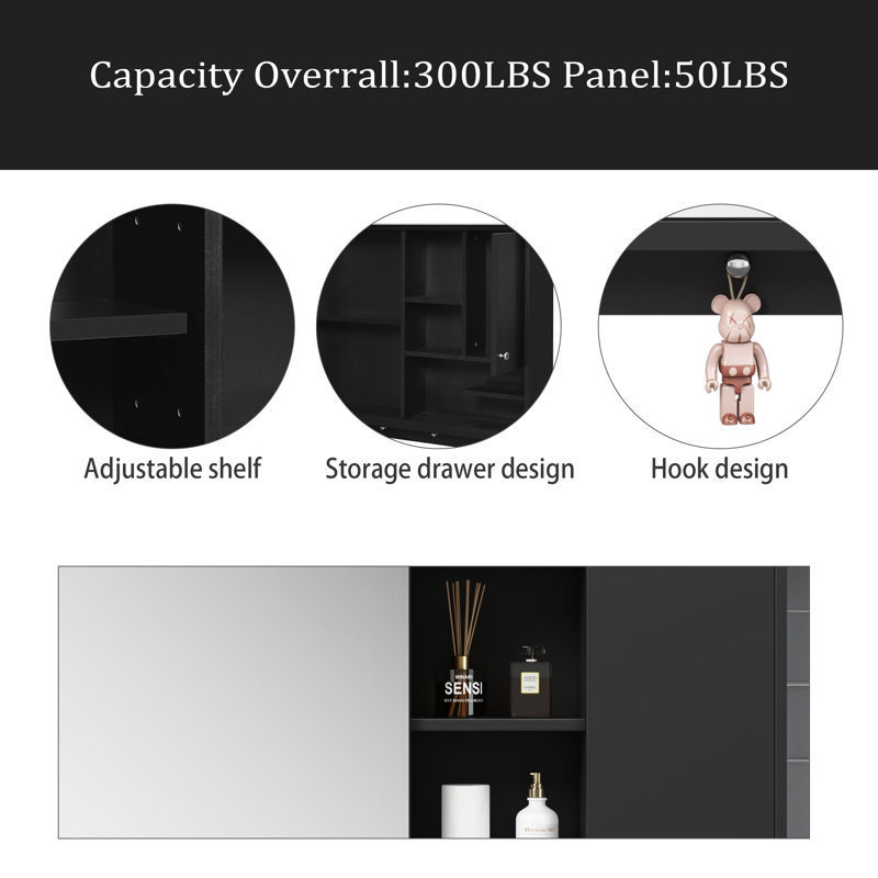 Armoire à pharmacie murale de 36 pouces, armoire de rangement pour salle de bain avec porte miroir et tablette ajustable, armoire à miroir pour salle de bain