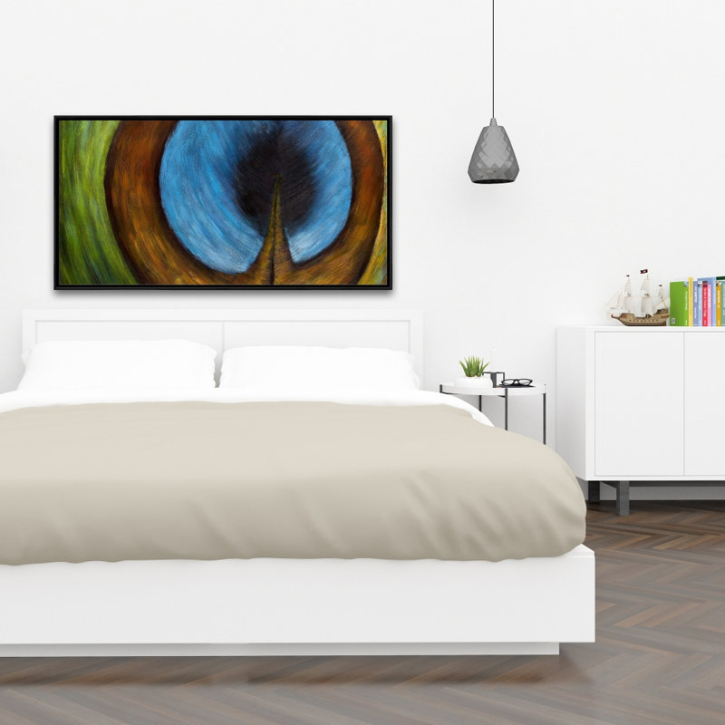 Peacock feather center - 24"x48" Framed canvas
