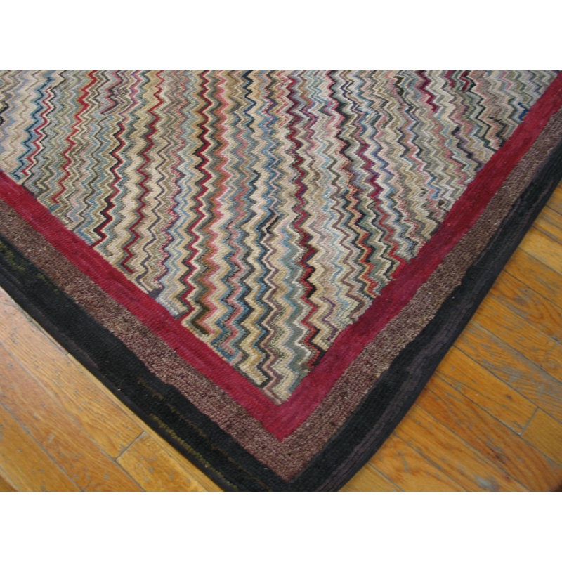 Artistic Wavy Chevron Design Antique American Folk Art Area Rug