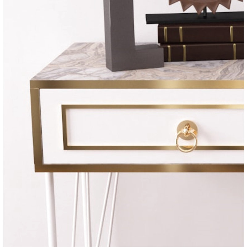 Console blanche avec pieds en métal et base en bois, 46,85 po Profondeur, 14,29 largeur, 35,59 hauteur de la table de base, pieds, couleur, 46,85 po 14,29 po 35,59 po