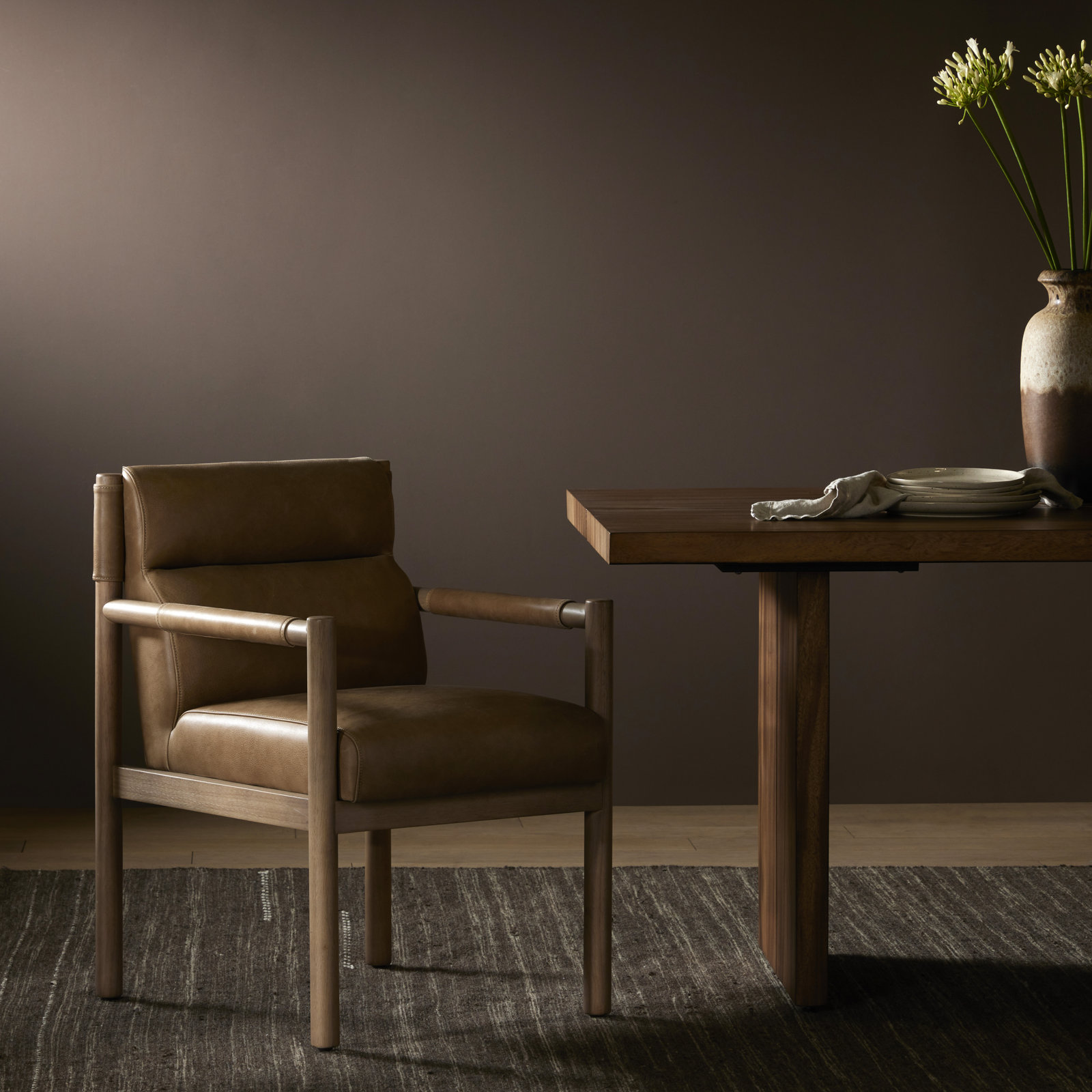 Arbella Genuine Leather Dining Armchair, Palermo Drift Leather