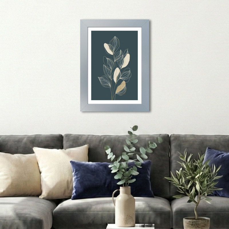 Scandinavian Abstract Botanical Linework Wall Art Home Decor, stems in deep teal & beige, fine Giclee Art Print ideal for gallery 1 Piece Wall Art