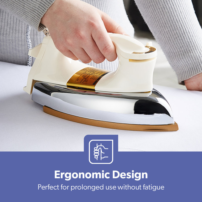 GEEPAS Dry Iron | Clothes Heavyweight Electric Press | 2m Initial Heat up Non-Stick Soleplate Adjustable Temperature | Overheat Protection Professional Industry Home Use | 2 Year Warranty 1200W White