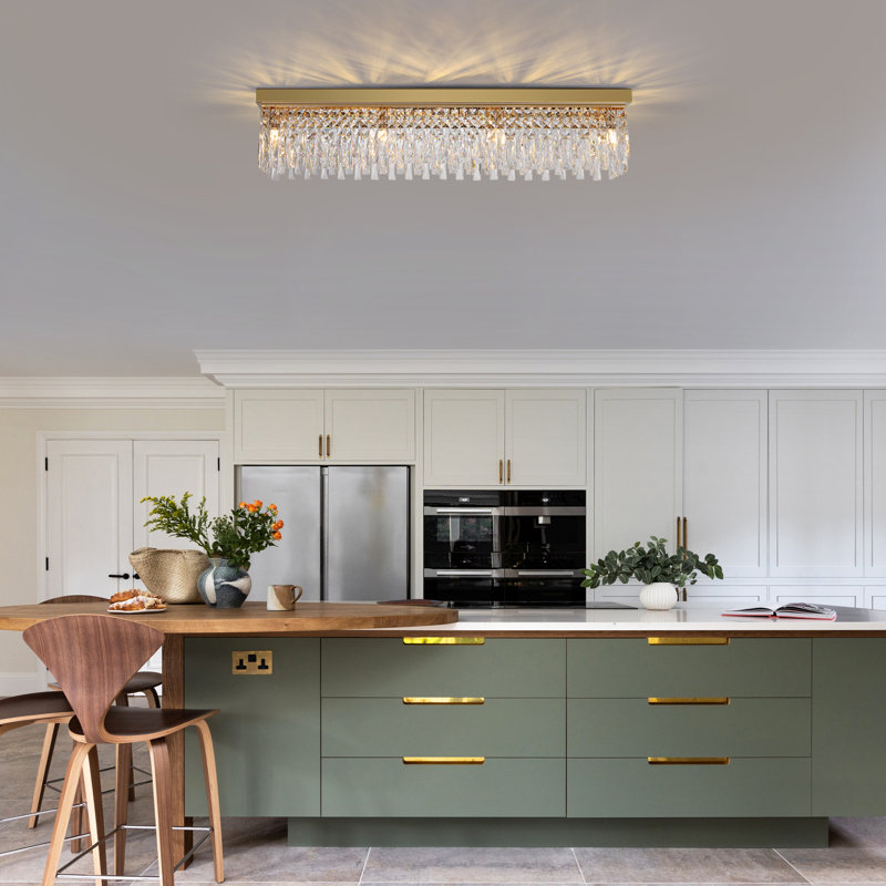 Plafonnier encastré rectangulaire de 40 po en cristal doré, lustre en cristal doré K9 pour la cuisine, la salle à manger et le salon