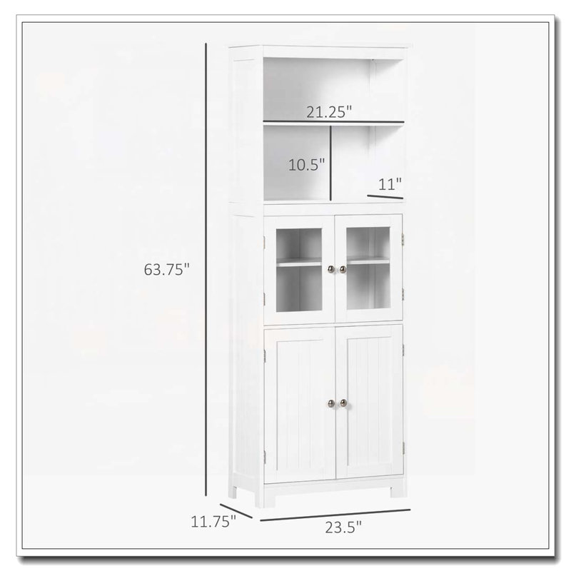 Petit buffet de 63 po avec huche, garde-manger à 4 portes, armoire de rangement autoportante avec tablette réglable pour salle à manger, salon, blanc