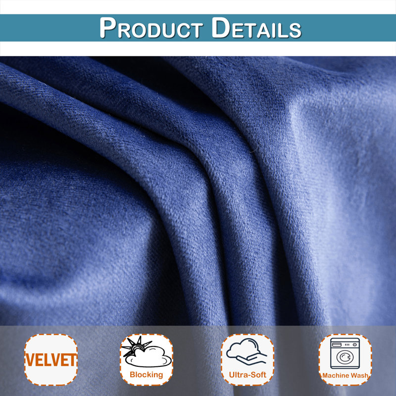 Lauier Velvet Blackout Curtain Pair, 52" W x 84" L, Navy