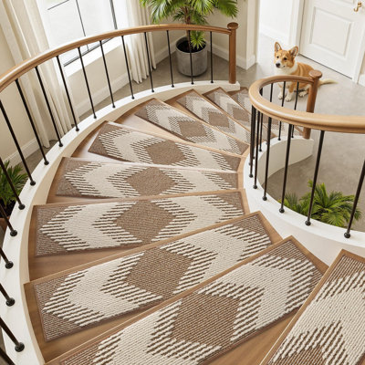Tapis d'escalier 15 pièces anti-dérapant, auto-adhésif 3D pour marches en bois, tapis d'escalier intérieur, tapis lavables, réutilisables, adhésifs, pour enfants et chiens, 8 po x 30 po, brun