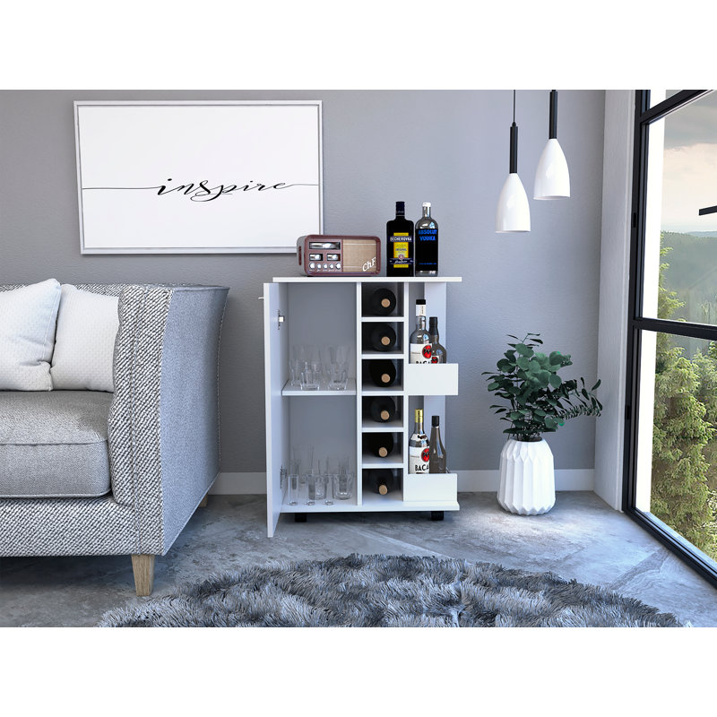 2-Shelf 6-Bottle Bar Cart With Division, White